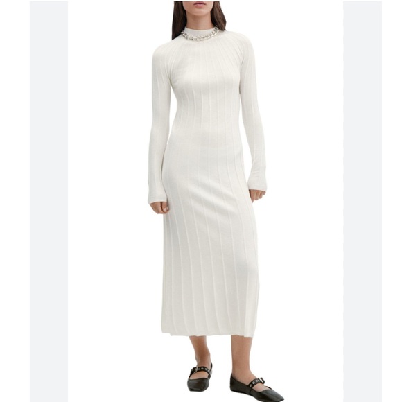 NWT Mango Flurry Ribbed Knitted Sweater Dress size Small White/Ivory - Picture 1 of 4